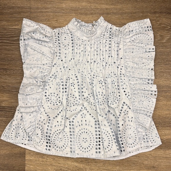 Ganni Lt. Blue Eyelet Top - Picture 1 of 3